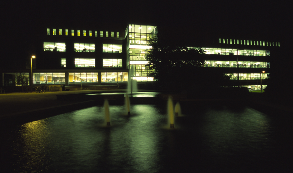 MSU Library at night