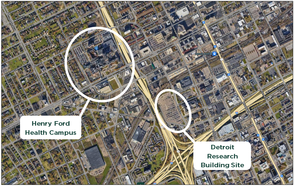 City of Detroit containing proposed area for new health research building