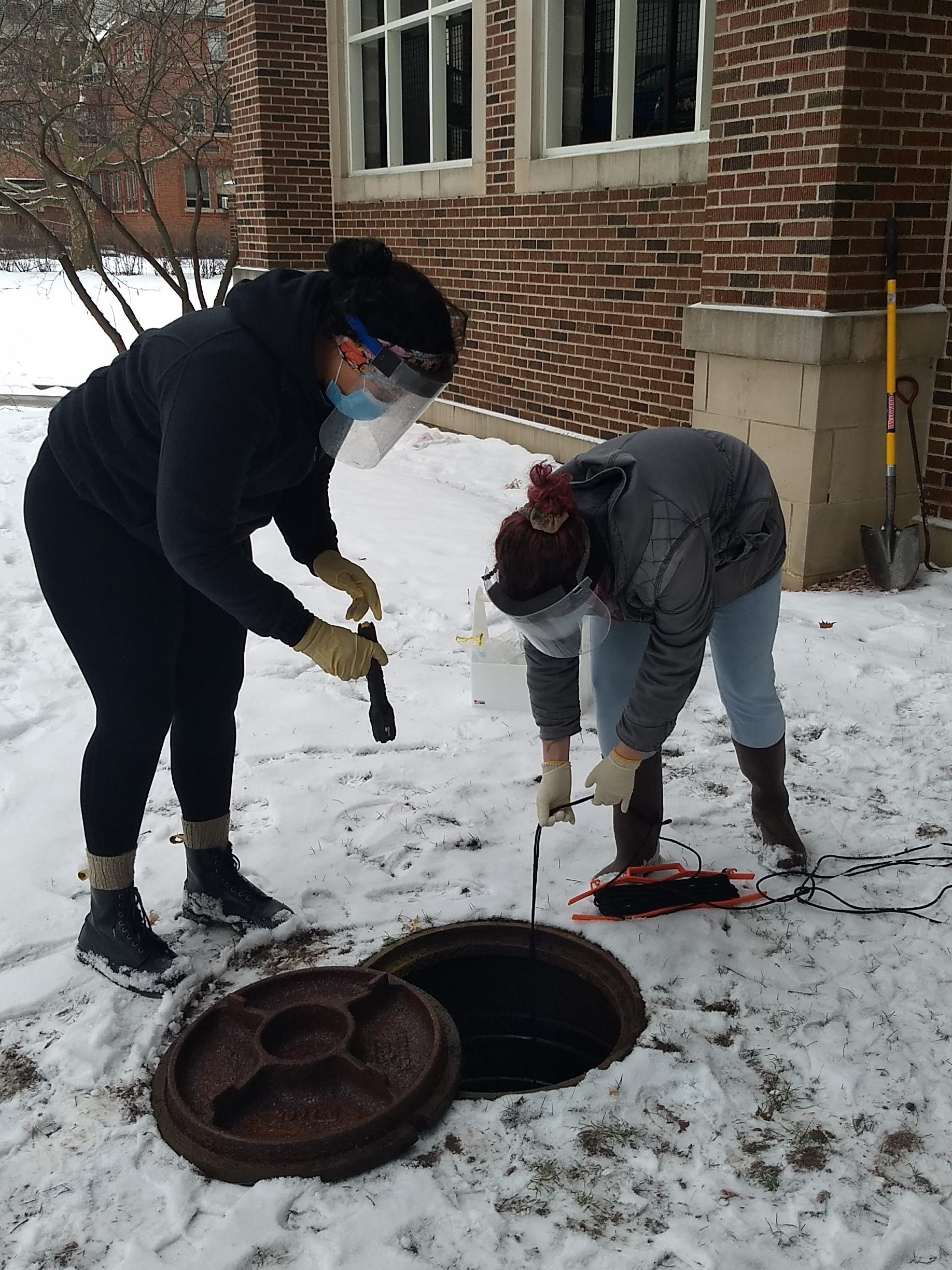 Students taking samples in the winter