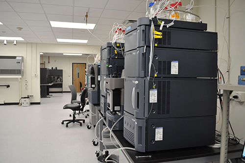 Close-up of instruments in the newly renovated Mass Spectrometry and Metabolomics Core facility