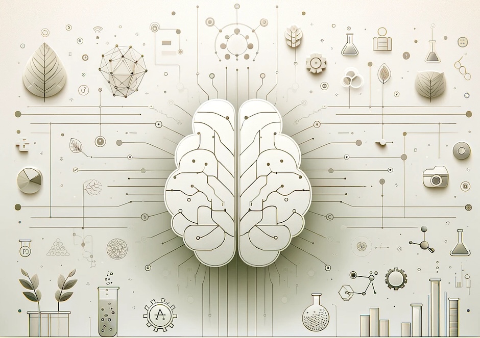 Abstract image of brain surrounded by science icons