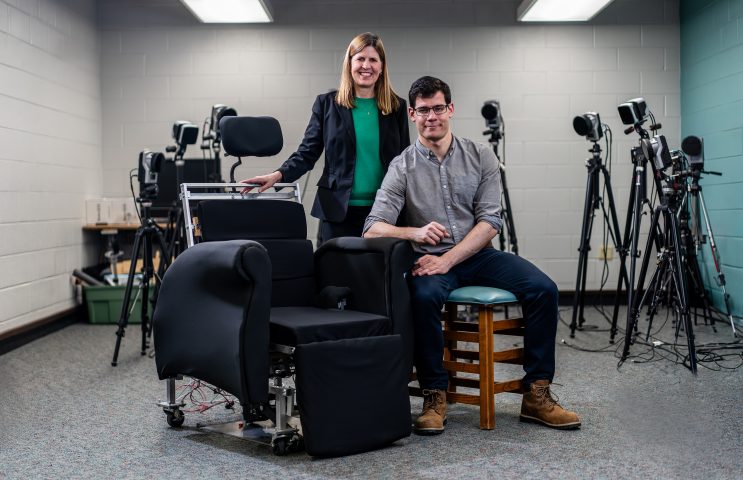 Tamara Reid Bush and Justin Scott display a chair with Sit Sense technology