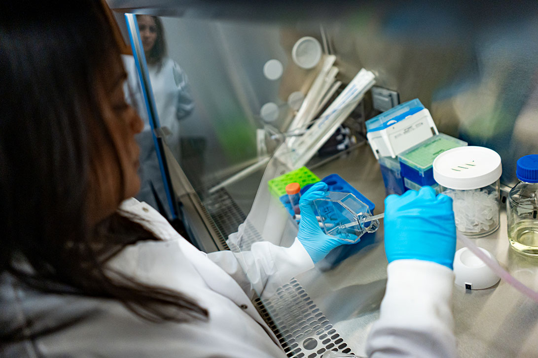 Researcher's hands working with lab materials