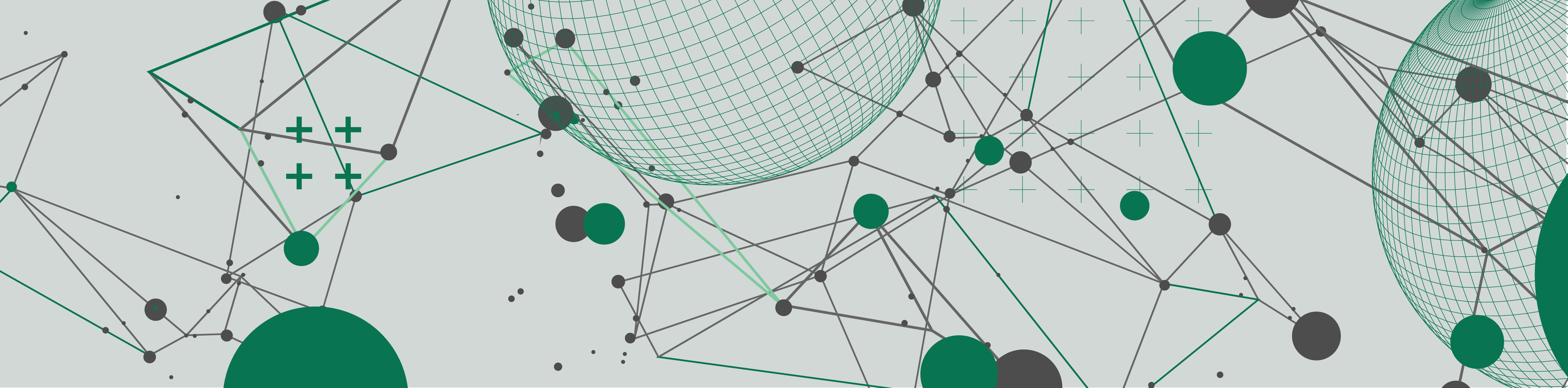 decorative green and grey circles and nodes