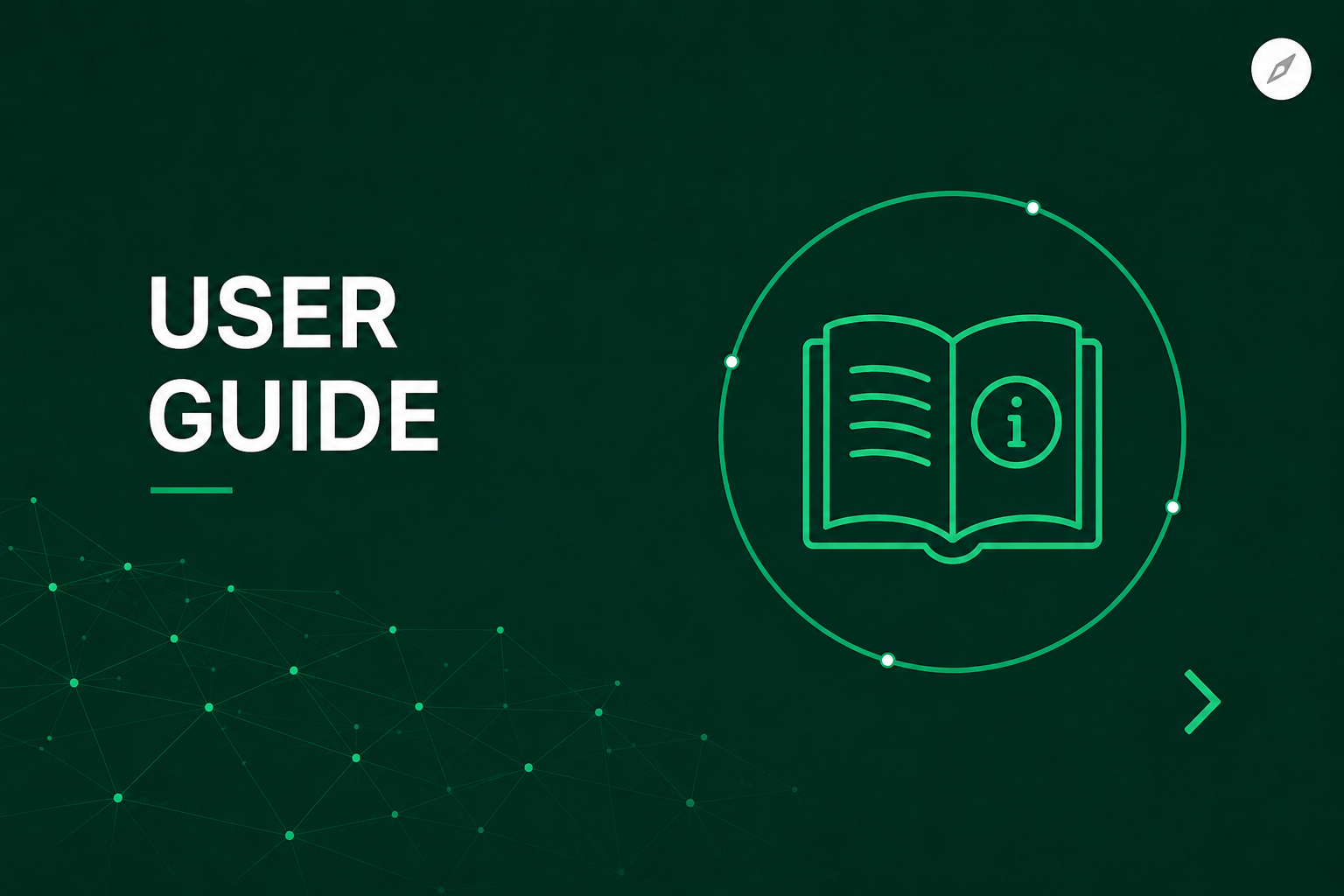 Dark green User Guide card with white title text and a green open-book icon