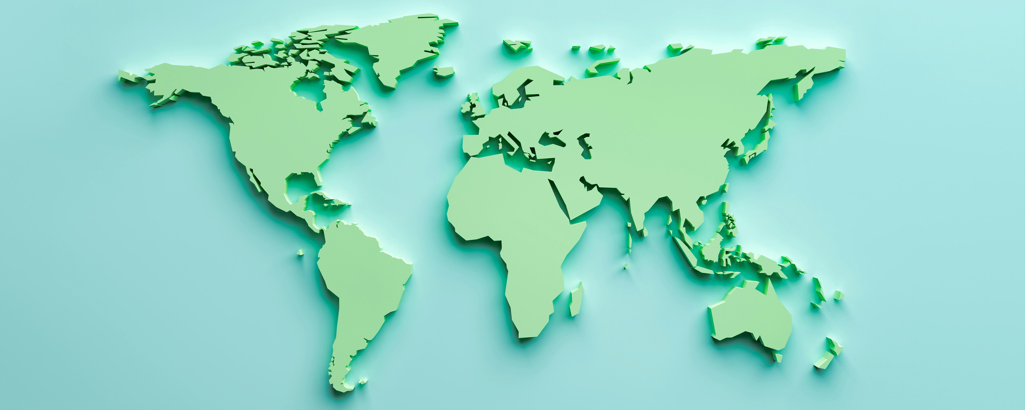 Blue and green map of the 7 continents.