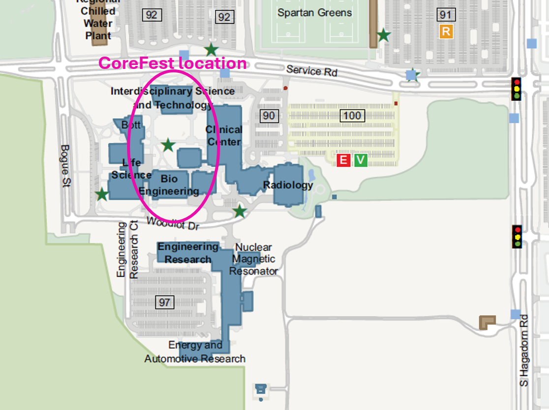 MSU campus map showing location of CoreFest