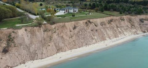 Image of a shoreline with a cliff. 