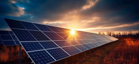 Solar panels reflecting the sun