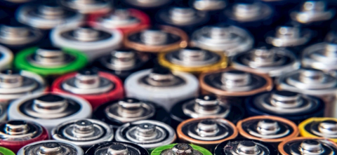 Colorful line up of lithium batteries