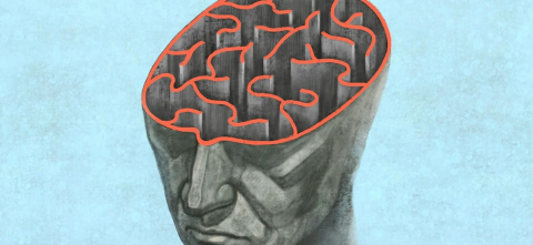 Drawing of a person exposing brain "maze"