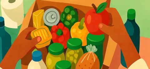 Person sorting through groceries