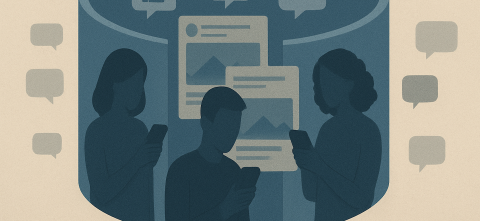 Three people on social media art