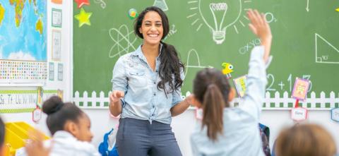 Teacher educating students