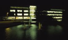 MSU Library at night