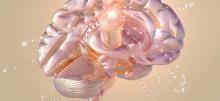 Representation of human brain with a chip and flowing connections