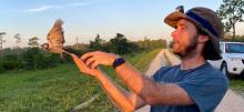 Man releasing a wood pecker